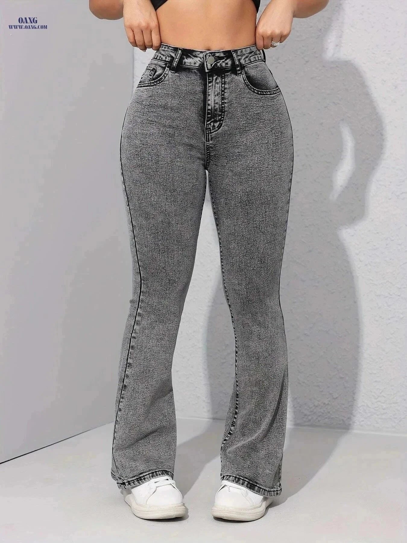 High Stretch Women's Flare Jeans - High-Waist, Casual Weekend Style   OAXG Grey / XS