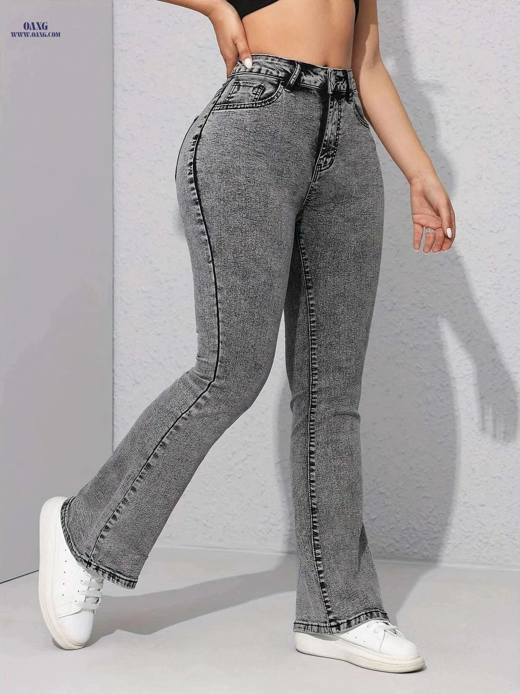High Stretch Women's Flare Jeans - High-Waist, Casual Weekend Style   OAXG Grey / XS