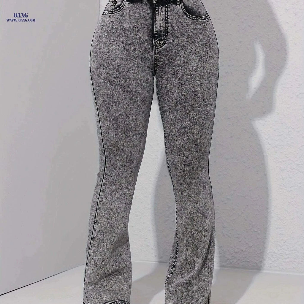 High Stretch Women's Flare Jeans - High-Waist, Casual Weekend Style   OAXG Grey / XS
