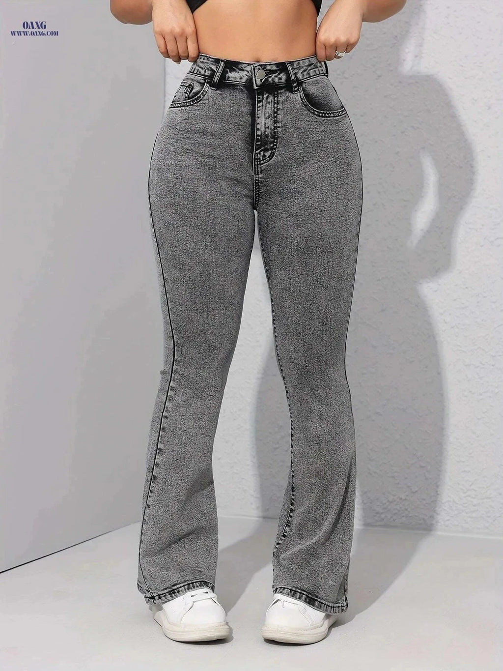 High Stretch Women's Flare Jeans - High-Waist, Casual Weekend Style   OAXG Grey / XS