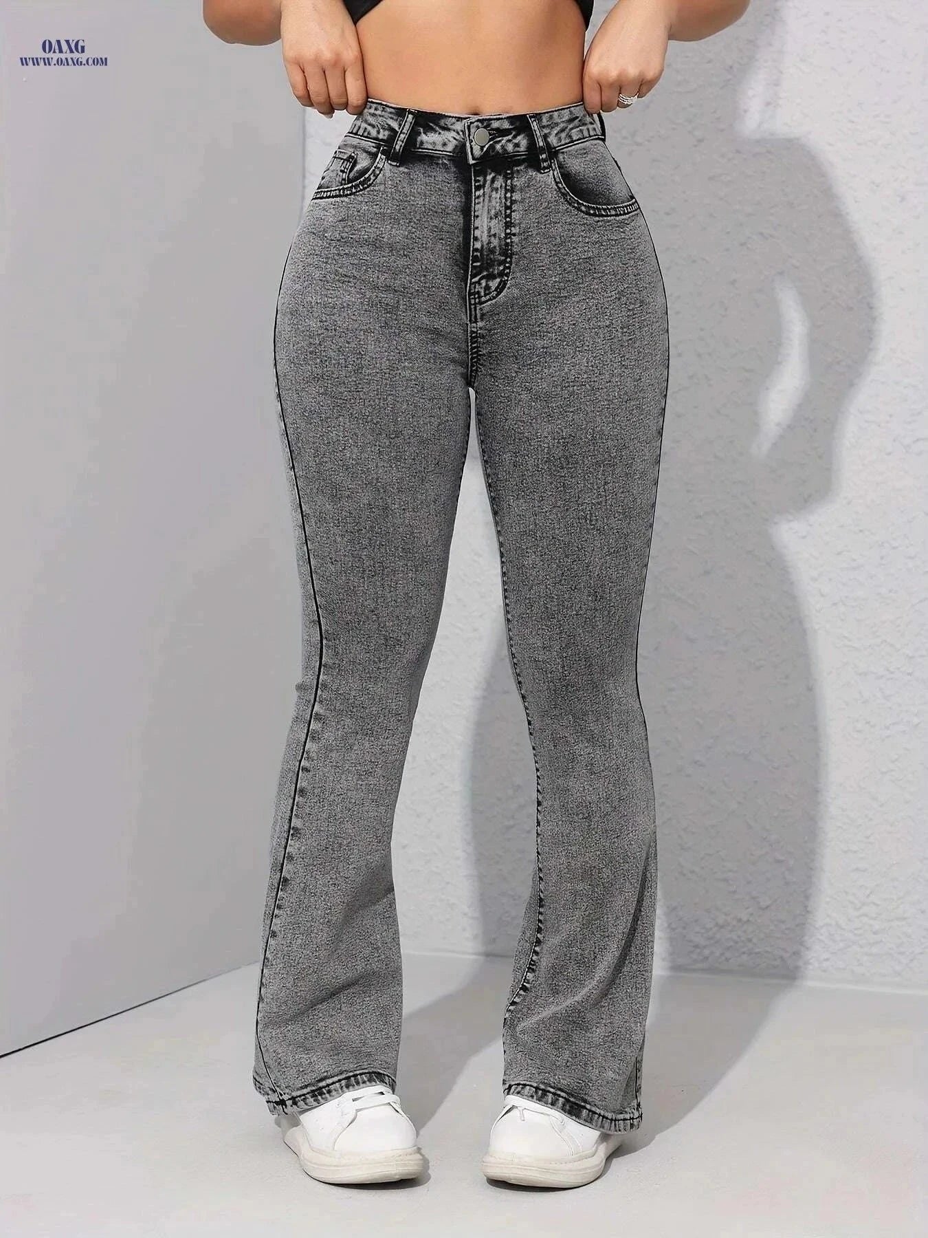 High Stretch Women's Flare Jeans - High-Waist, Casual Weekend Style   OAXG Grey / XS