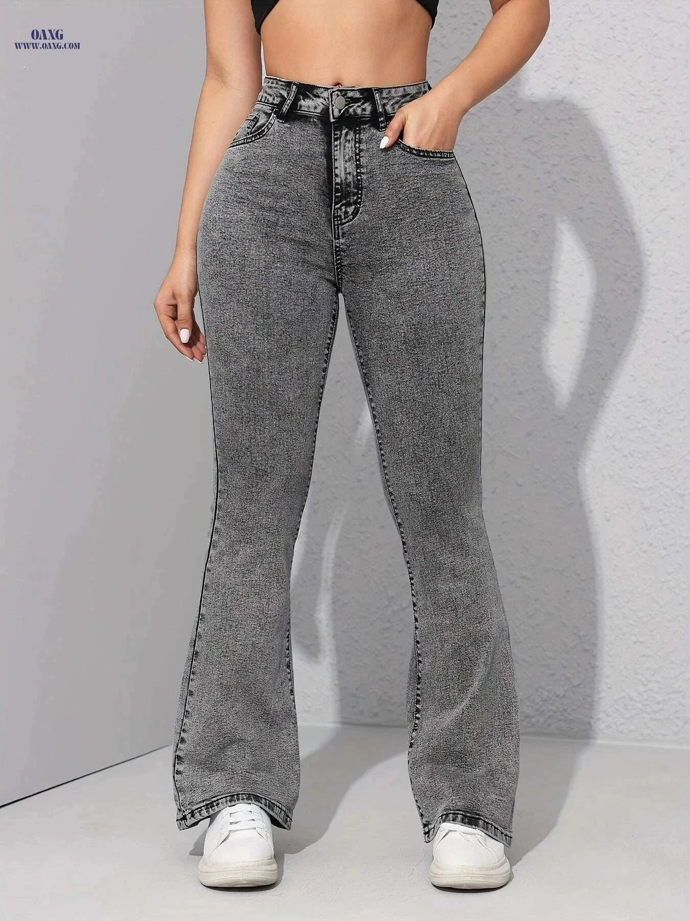 High Stretch Women's Flare Jeans - High-Waist, Casual Weekend Style   OAXG Grey / XS