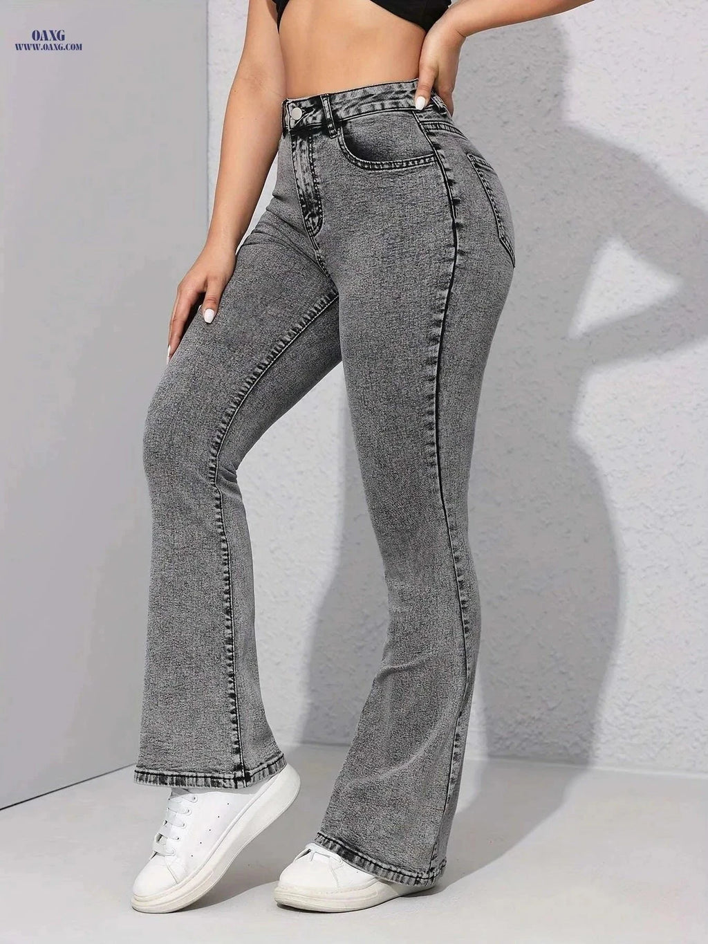 High Stretch Women's Flare Jeans - High-Waist, Casual Weekend Style   OAXG Grey / XS