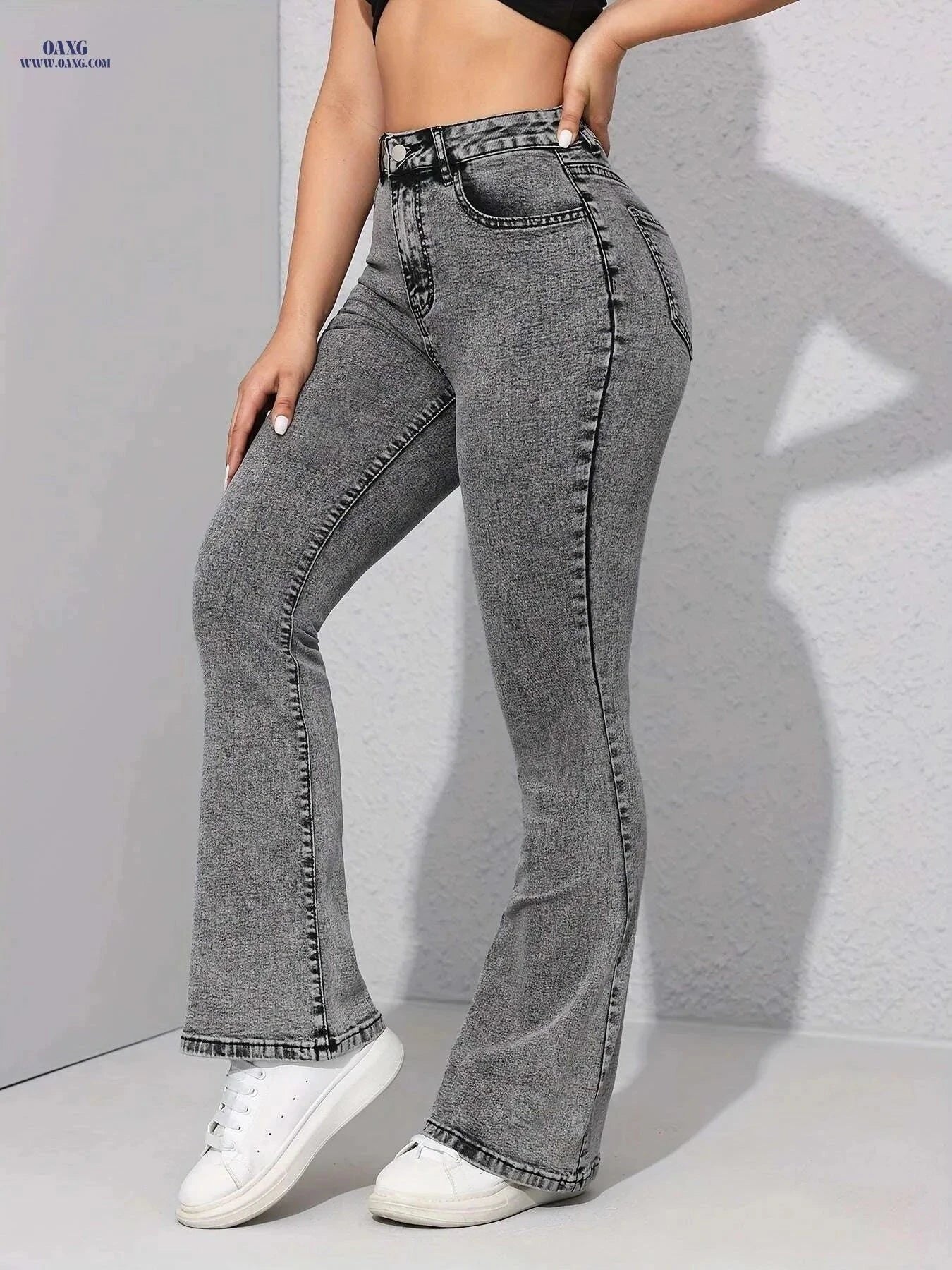 High Stretch Women's Flare Jeans - High-Waist, Casual Weekend Style   OAXG Grey / XS
