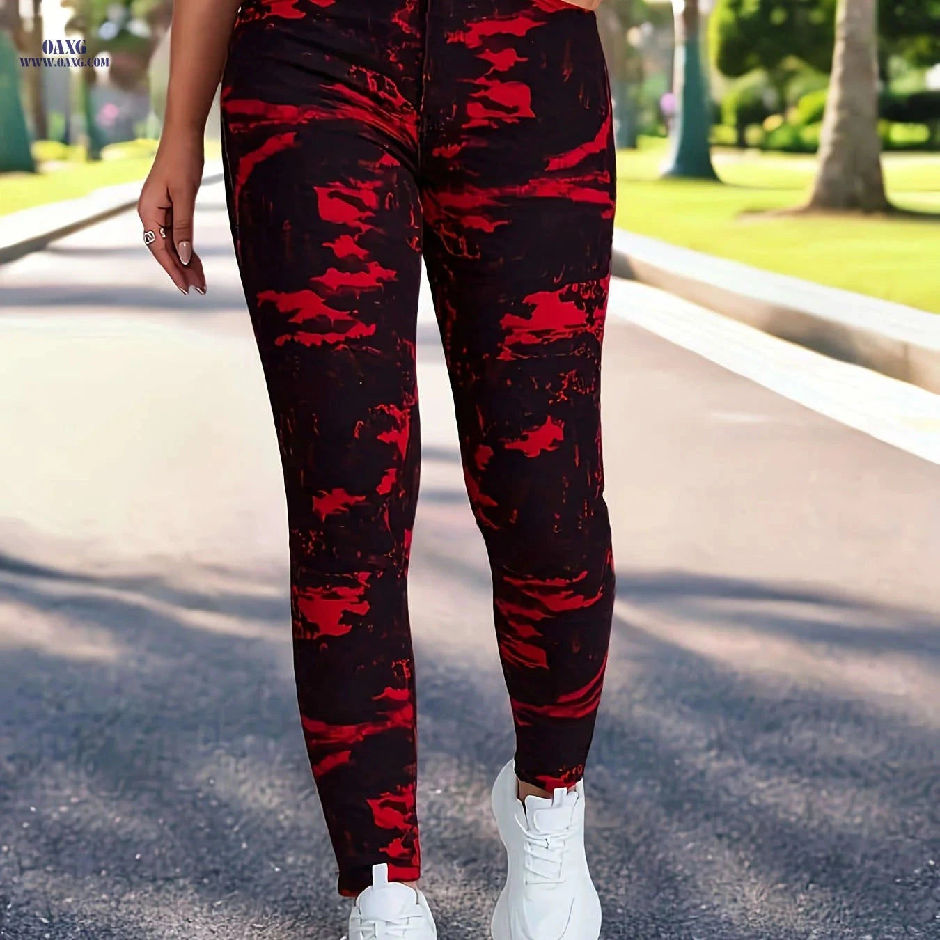 High Stretch Women’s Sport Tight Pants - Mid Waist, Zipper Fly Style   OAXG Red / XS
