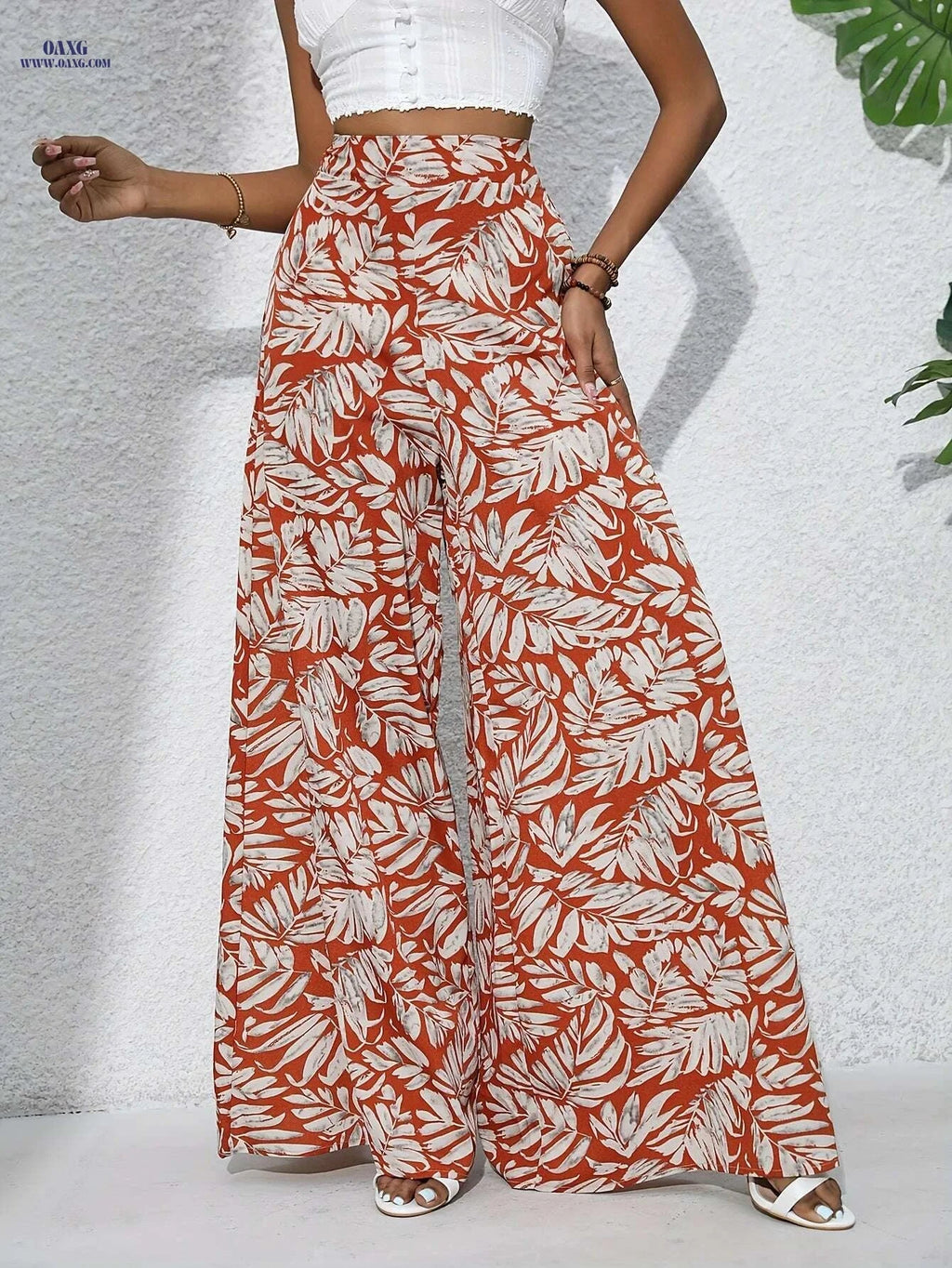 High Waist Bohemian Floral Wide-Leg Pants - Summer Casual Style   OAXG 