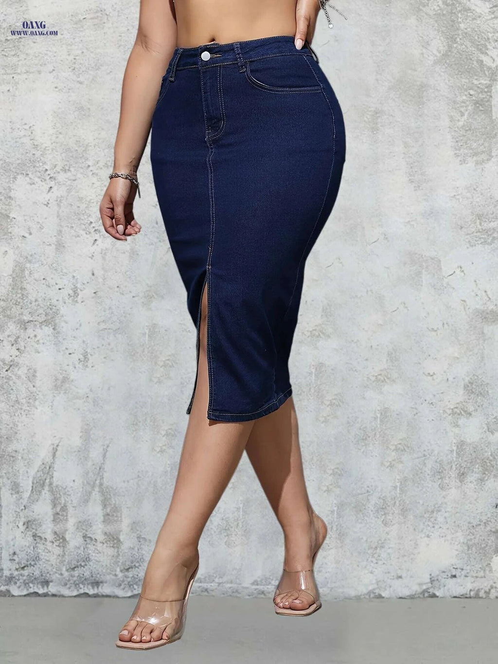 High-Waist Denim Bodycon Skirt - Slim Fit, Side Split, Street Style   OAXG 