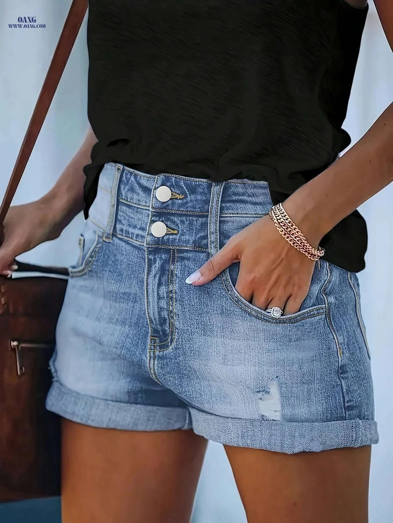 High Waist Distressed Denim Shorts - Vintage Slim Fit for Summer   OAXG 