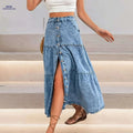 High Waist Loose-fitting Denim Half Skirt - Stylish Elastic Waistband   OAXG 