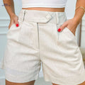 High-Waist Olive Green Casual Shorts for Women - Button Detail & Pockets   OAXG 