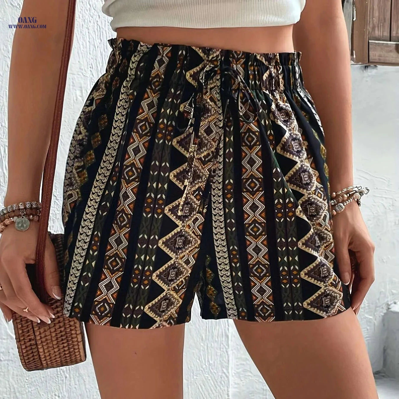 High Waist Tribal Print Loose Shorts for Women - Casual Spring Style   OAXG 