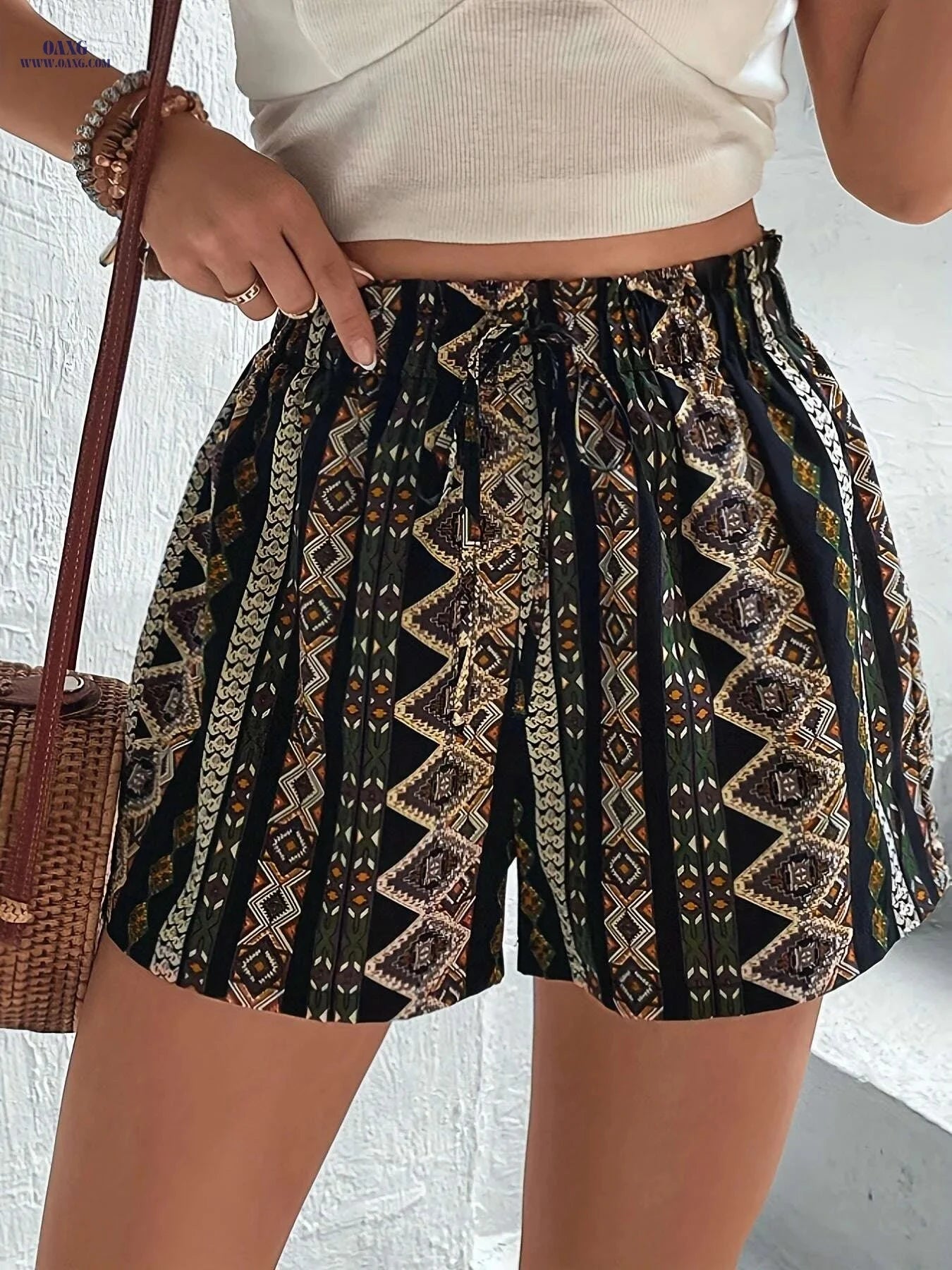 High Waist Tribal Print Loose Shorts for Women - Casual Spring Style   OAXG 