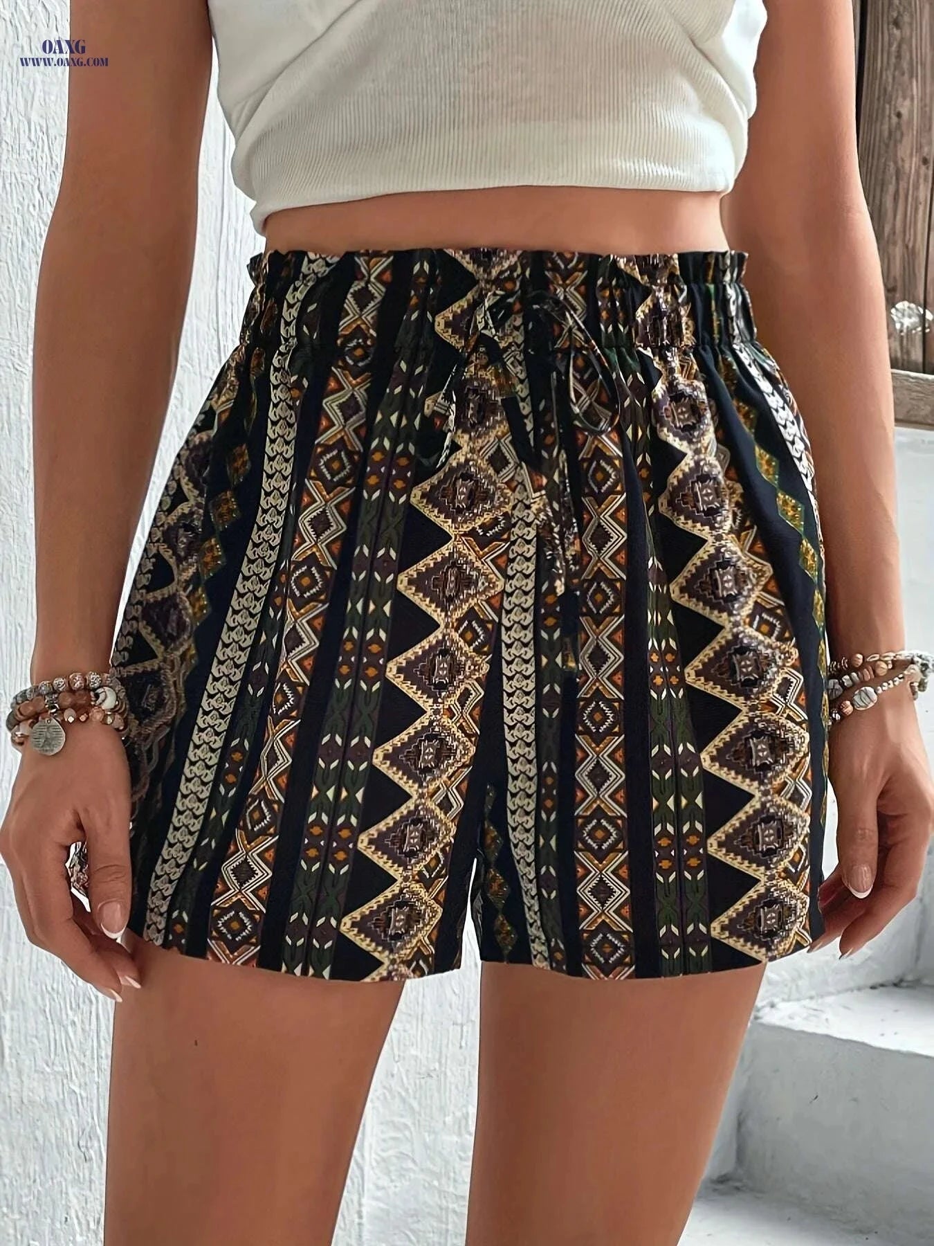 High Waist Tribal Print Loose Shorts for Women - Casual Spring Style   OAXG 