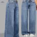 High Waist Wide Leg Denim Jeans - Casual All-Season Pants for Women   OAXG Medium Blue / XS