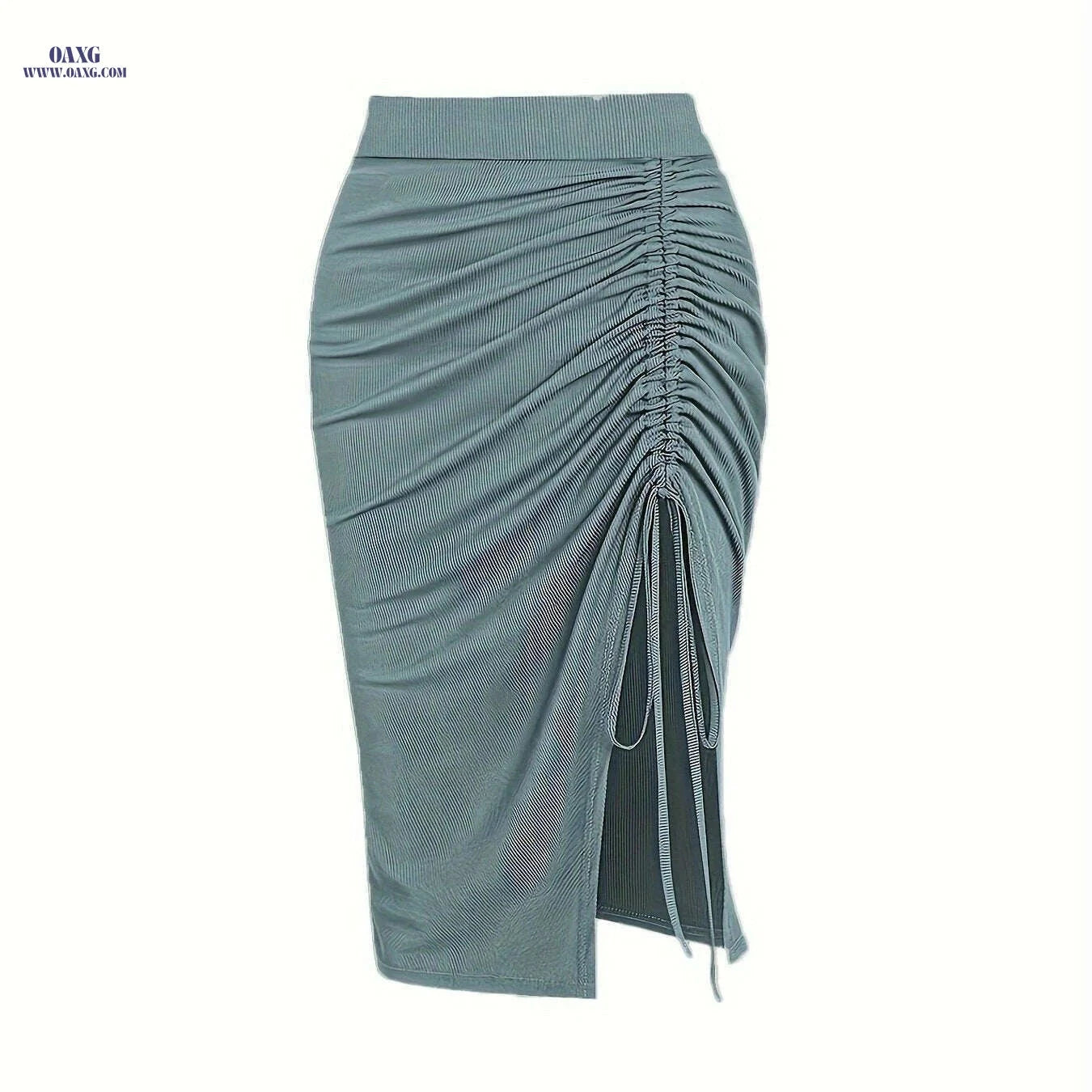 High-Waisted Asymmetrical Mermaid Skirt - Adjustable Drawstring Waist   OAXG Army Green / S