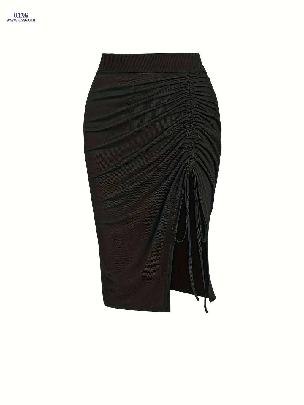 High-Waisted Asymmetrical Mermaid Skirt - Adjustable Drawstring Waist   OAXG Army Green / S