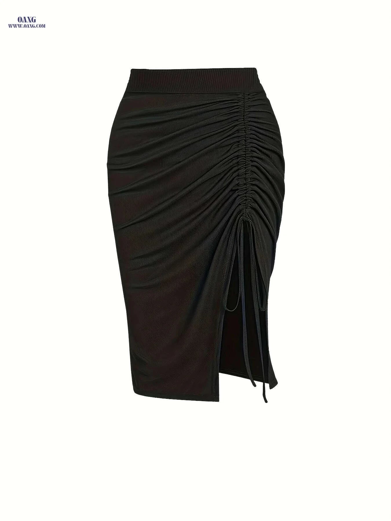 High-Waisted Asymmetrical Mermaid Skirt - Adjustable Drawstring Waist   OAXG Army Green / S