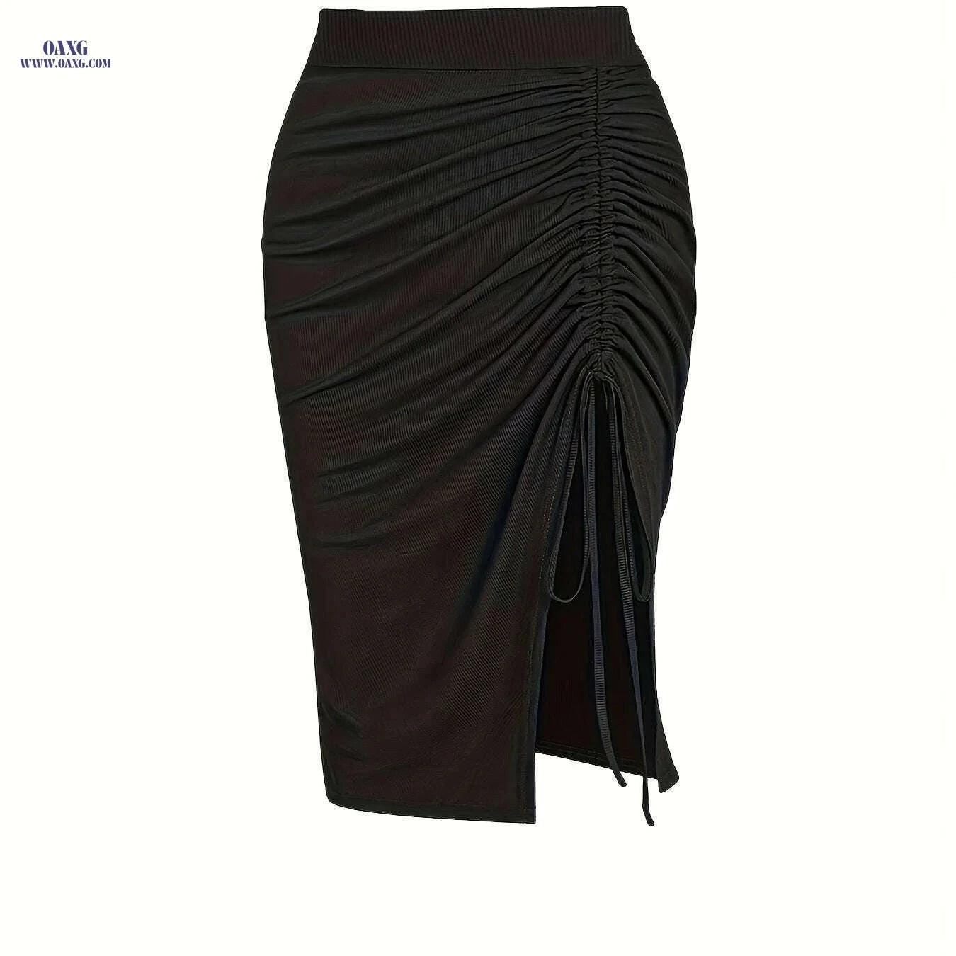High-Waisted Asymmetrical Mermaid Skirt - Adjustable Drawstring Waist   OAXG Army Green / S