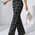 High-Waisted Black and White Plaid Flare Pants - Casual Spring Style   OAXG 