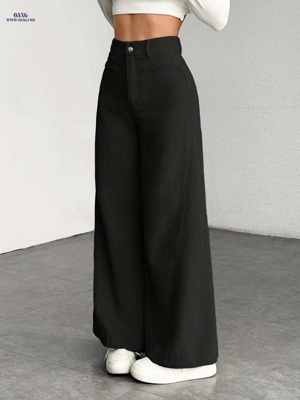 High-Waisted Corduroy Wide-Leg Pants - Casual Loose-Fitting Trousers   OAXG crimson / XS