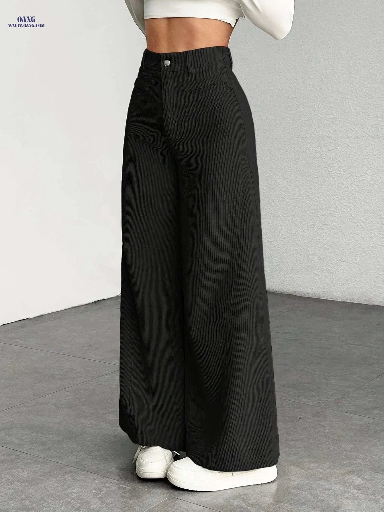 High-Waisted Corduroy Wide-Leg Pants - Casual Loose-Fitting Trousers   OAXG crimson / XS