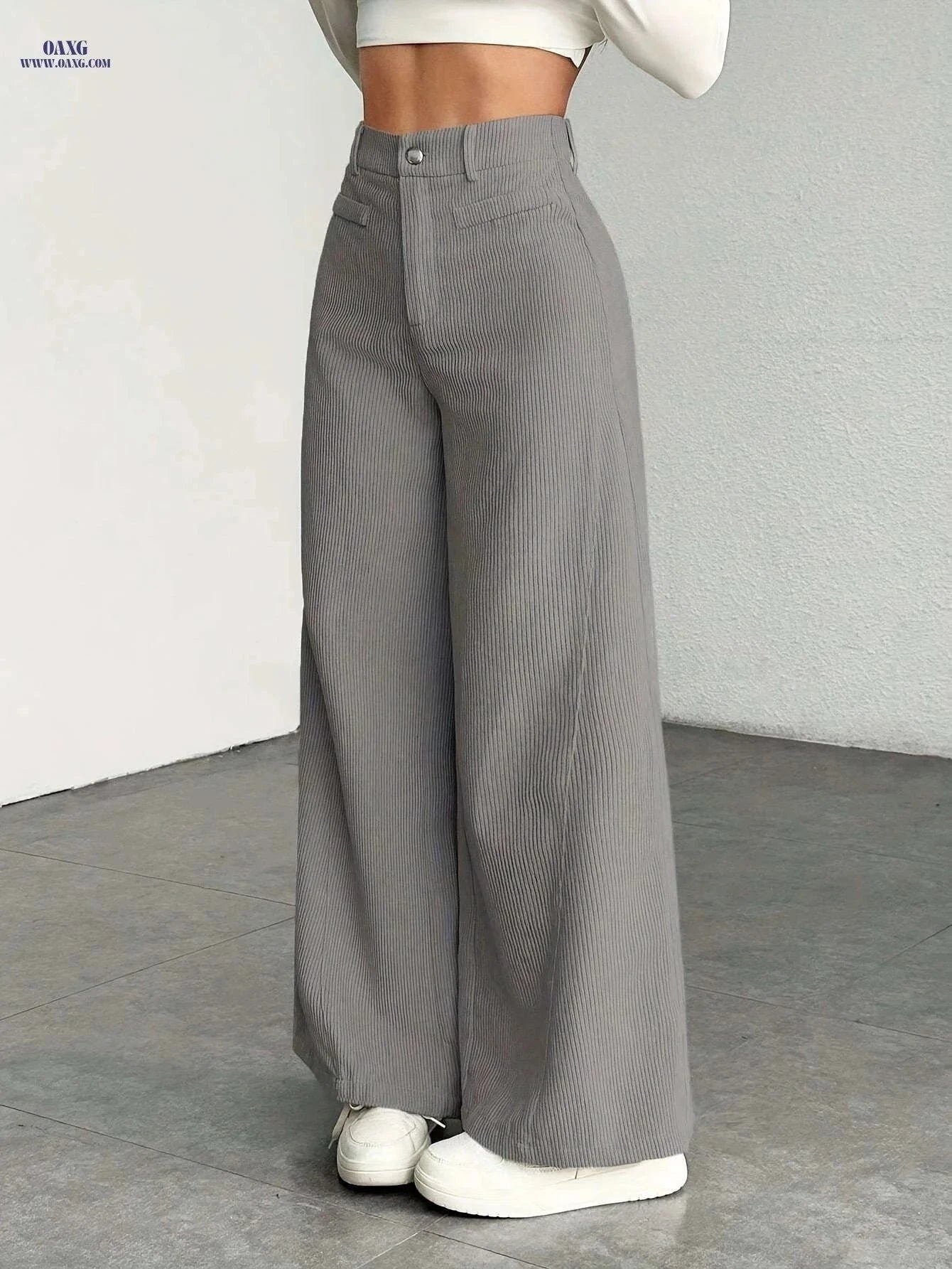 High-Waisted Corduroy Wide-Leg Pants - Casual Loose-Fitting Trousers   OAXG crimson / XS