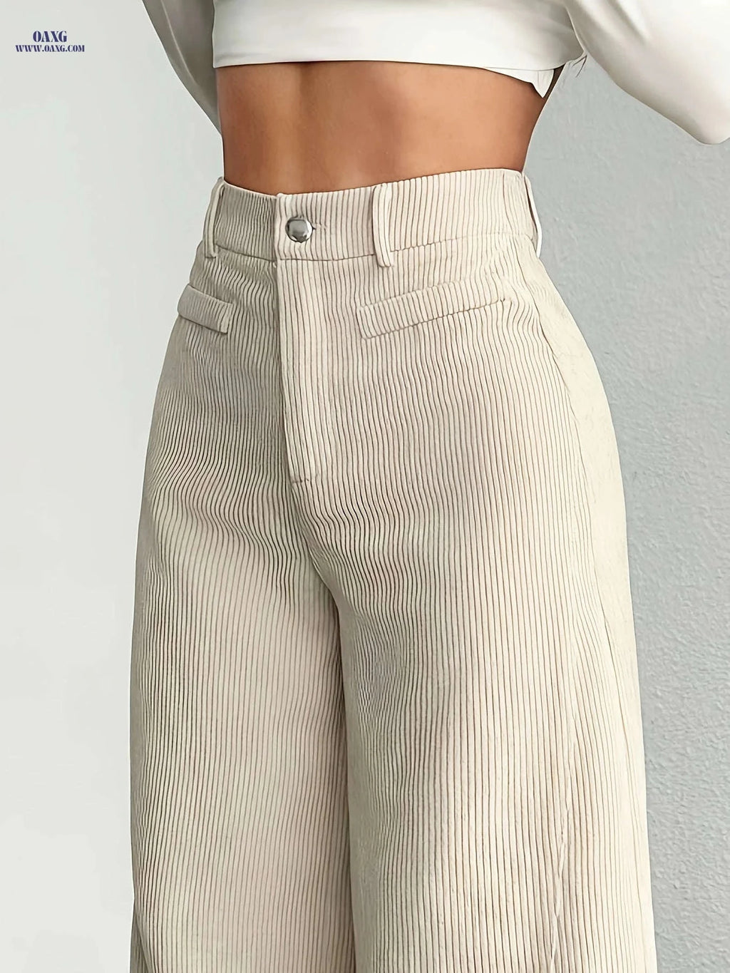 High-Waisted Corduroy Wide-Leg Pants - Casual Loose-Fitting Trousers   OAXG crimson / XS