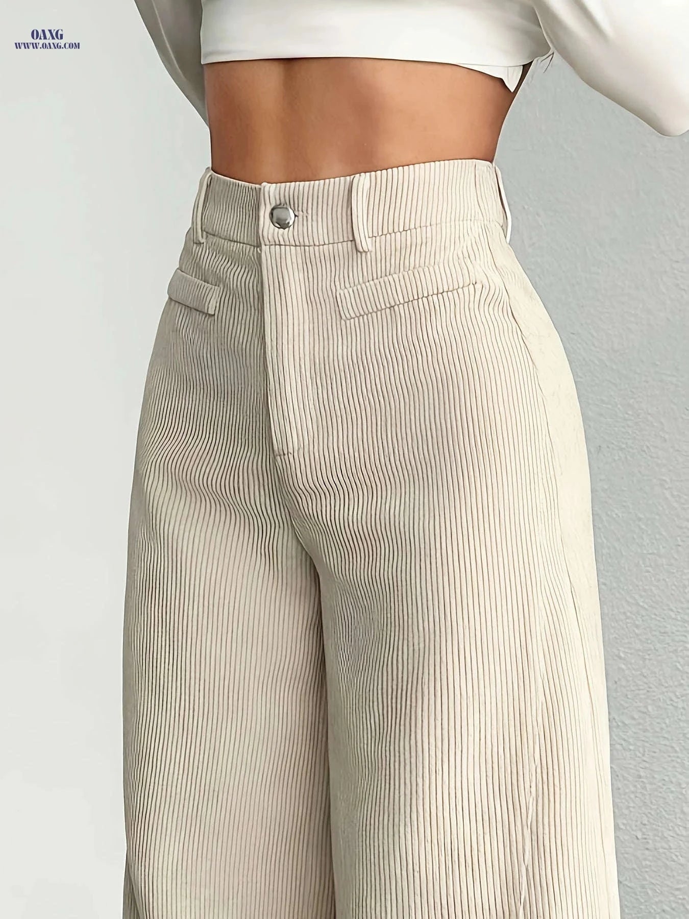 High-Waisted Corduroy Wide-Leg Pants - Casual Loose-Fitting Trousers   OAXG crimson / XS