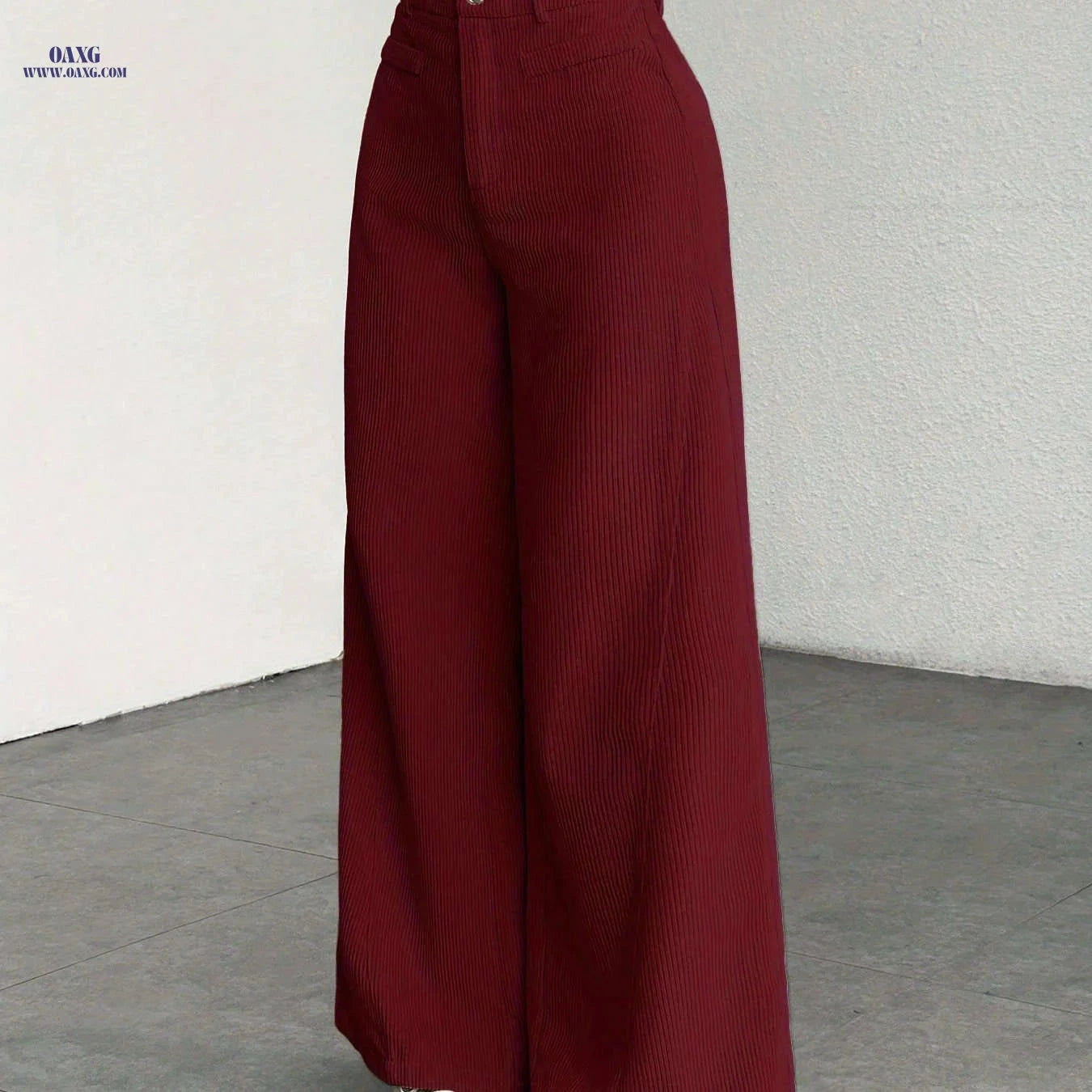 High-Waisted Corduroy Wide-Leg Pants - Casual Loose-Fitting Trousers   OAXG crimson / XS
