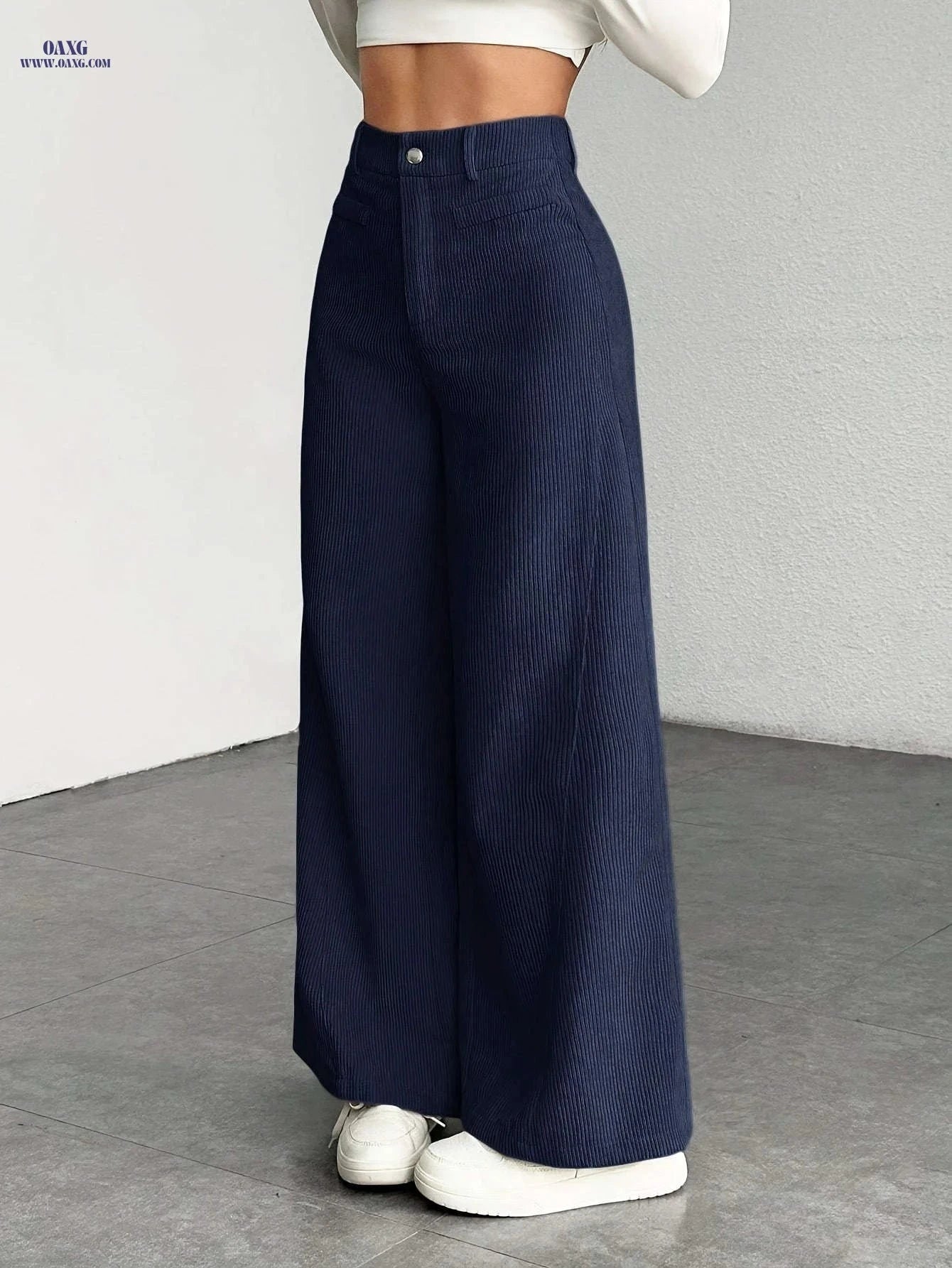 High-Waisted Corduroy Wide-Leg Pants - Casual Loose-Fitting Trousers   OAXG crimson / XS