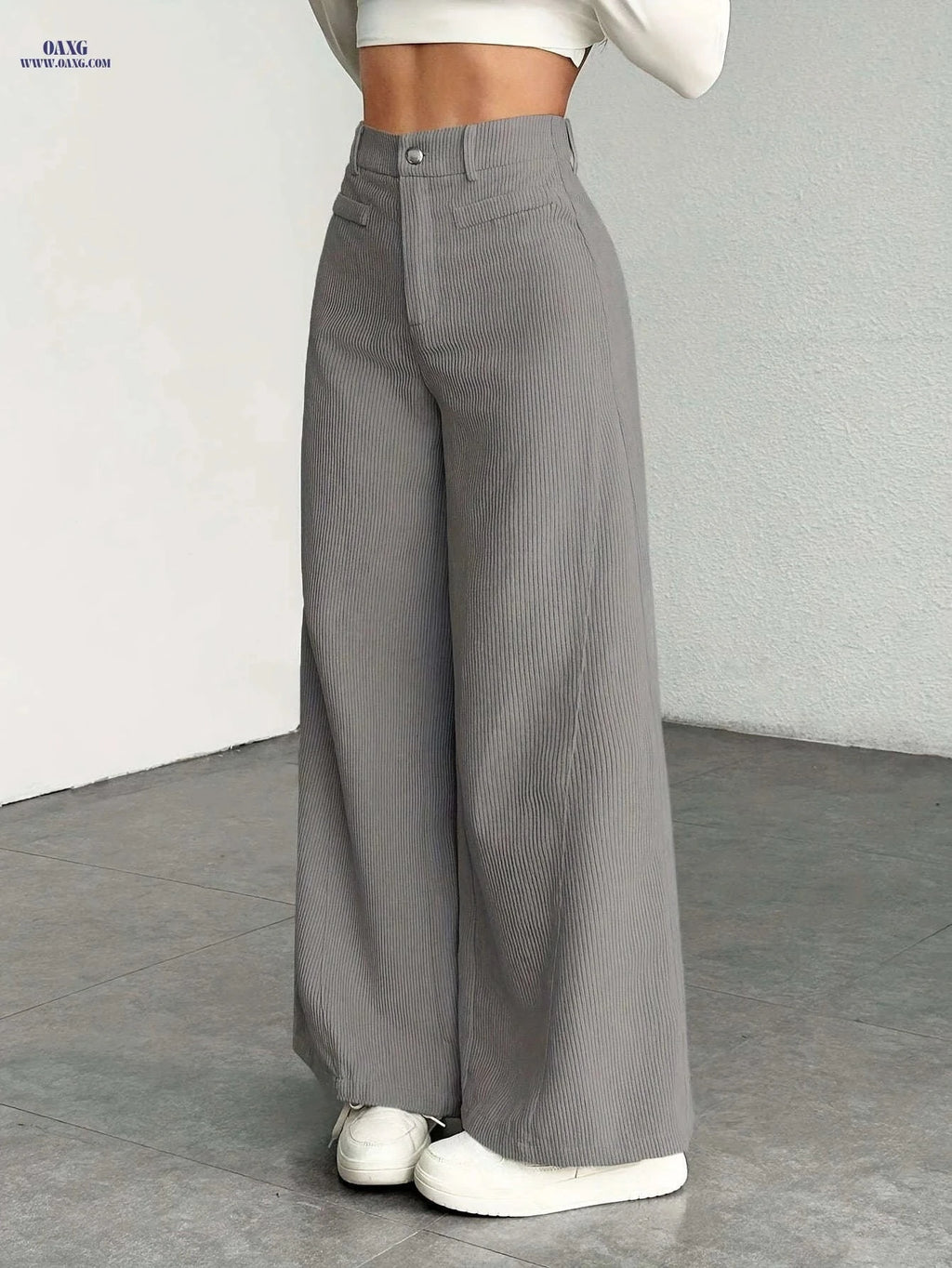 High-Waisted Corduroy Wide-Leg Pants - Casual Loose-Fitting Trousers   OAXG crimson / XS
