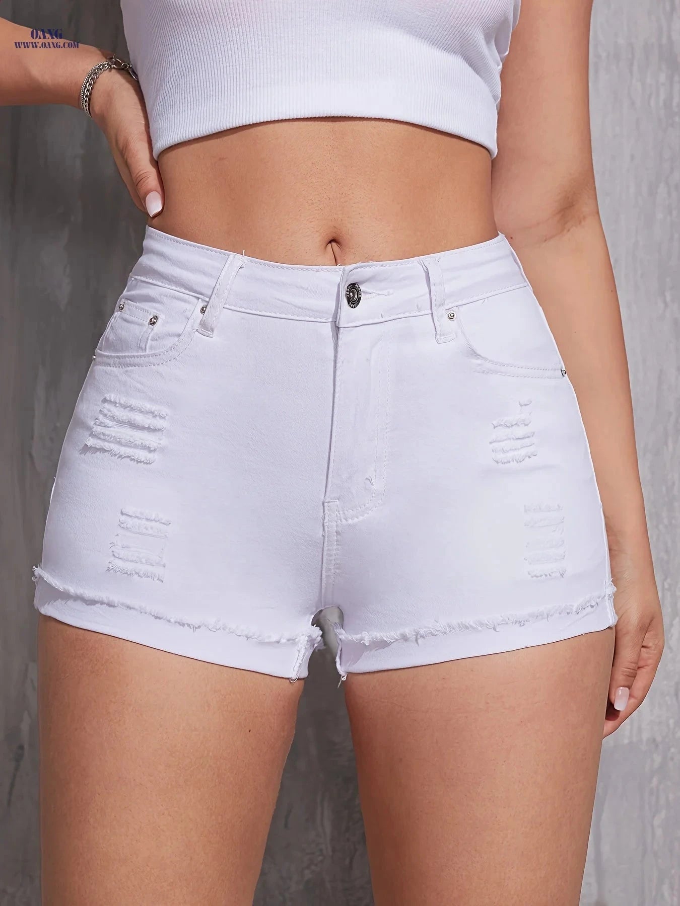 High-Waisted Distressed Denim Shorts for Women - Sexy & Comfortable   OAXG 