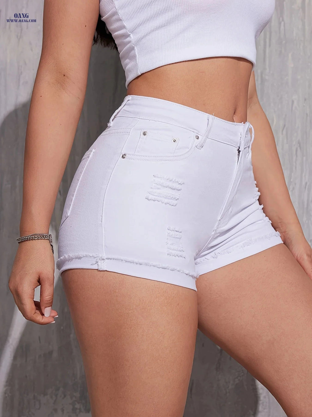 High-Waisted Distressed Denim Shorts for Women - Sexy & Comfortable   OAXG 