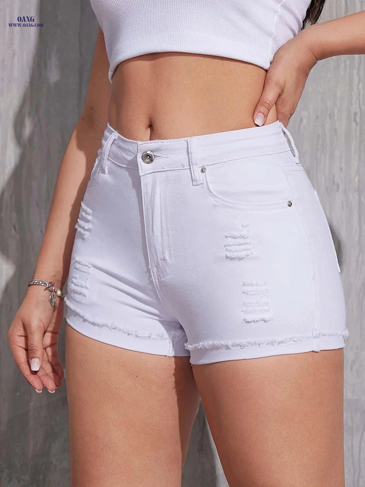 High-Waisted Distressed Denim Shorts for Women - Sexy & Comfortable   OAXG 