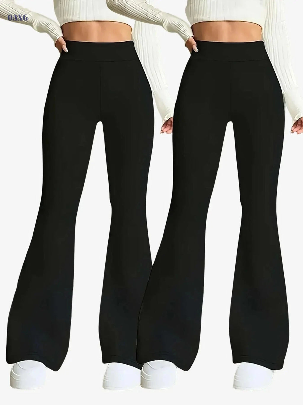 High-Waisted Flare Leg Pants - Stretchy Black Yoga Leggings for Women   OAXG 