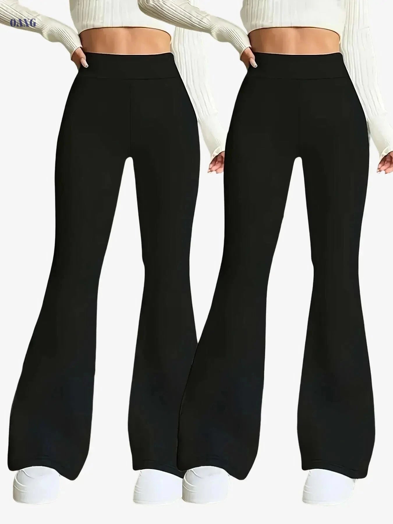 High-Waisted Flare Leg Pants - Stretchy Black Yoga Leggings for Women   OAXG 