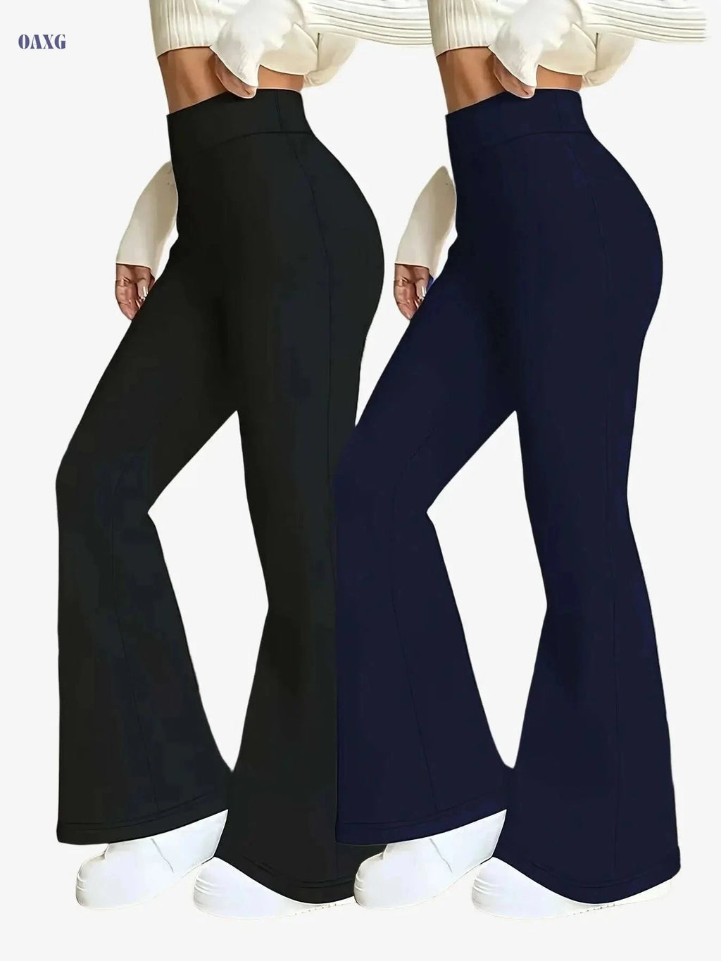 High-Waisted Flare Leg Pants - Stretchy Black Yoga Leggings for Women   OAXG 