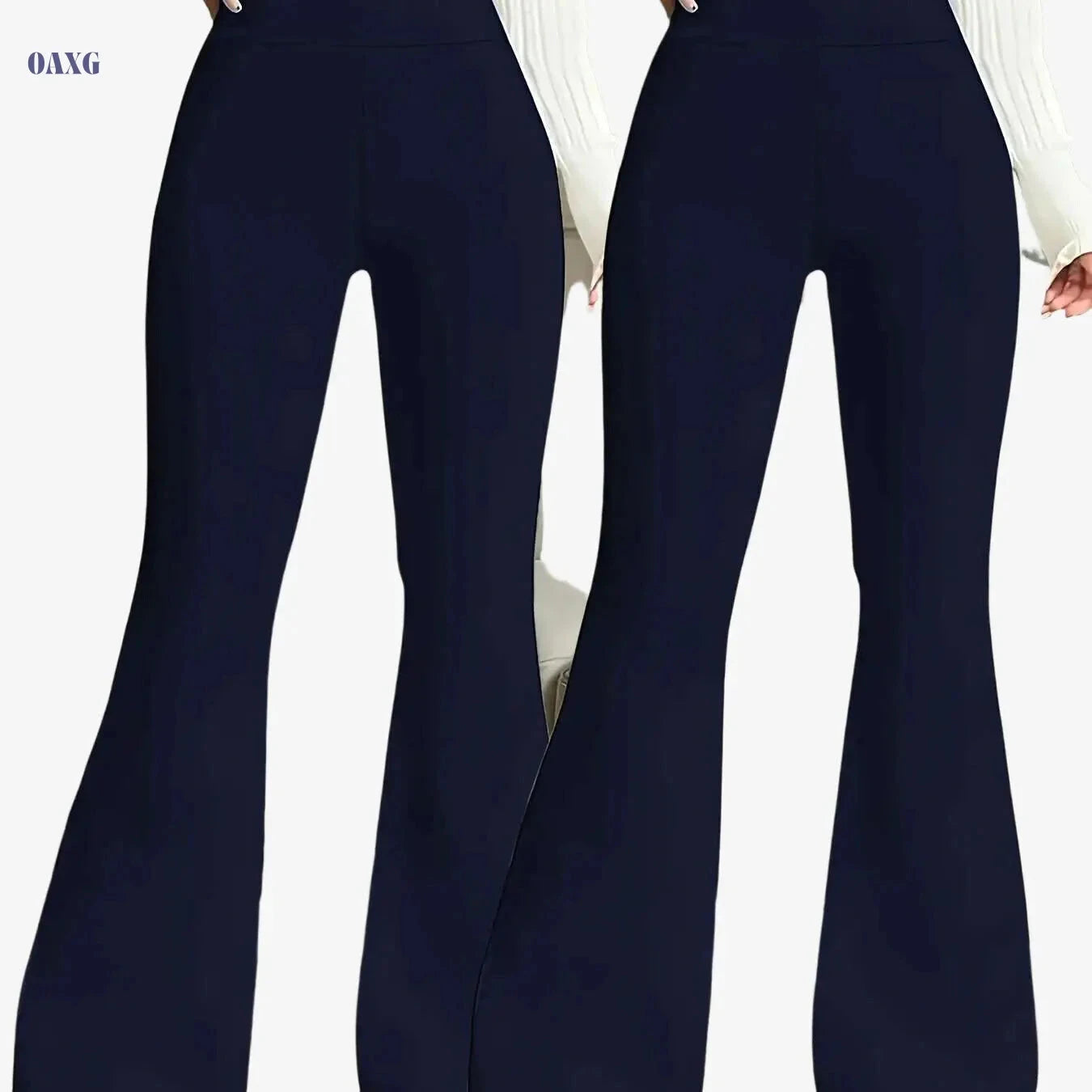 High-Waisted Flare Leg Pants - Stretchy Black Yoga Leggings for Women   OAXG Black+black / S