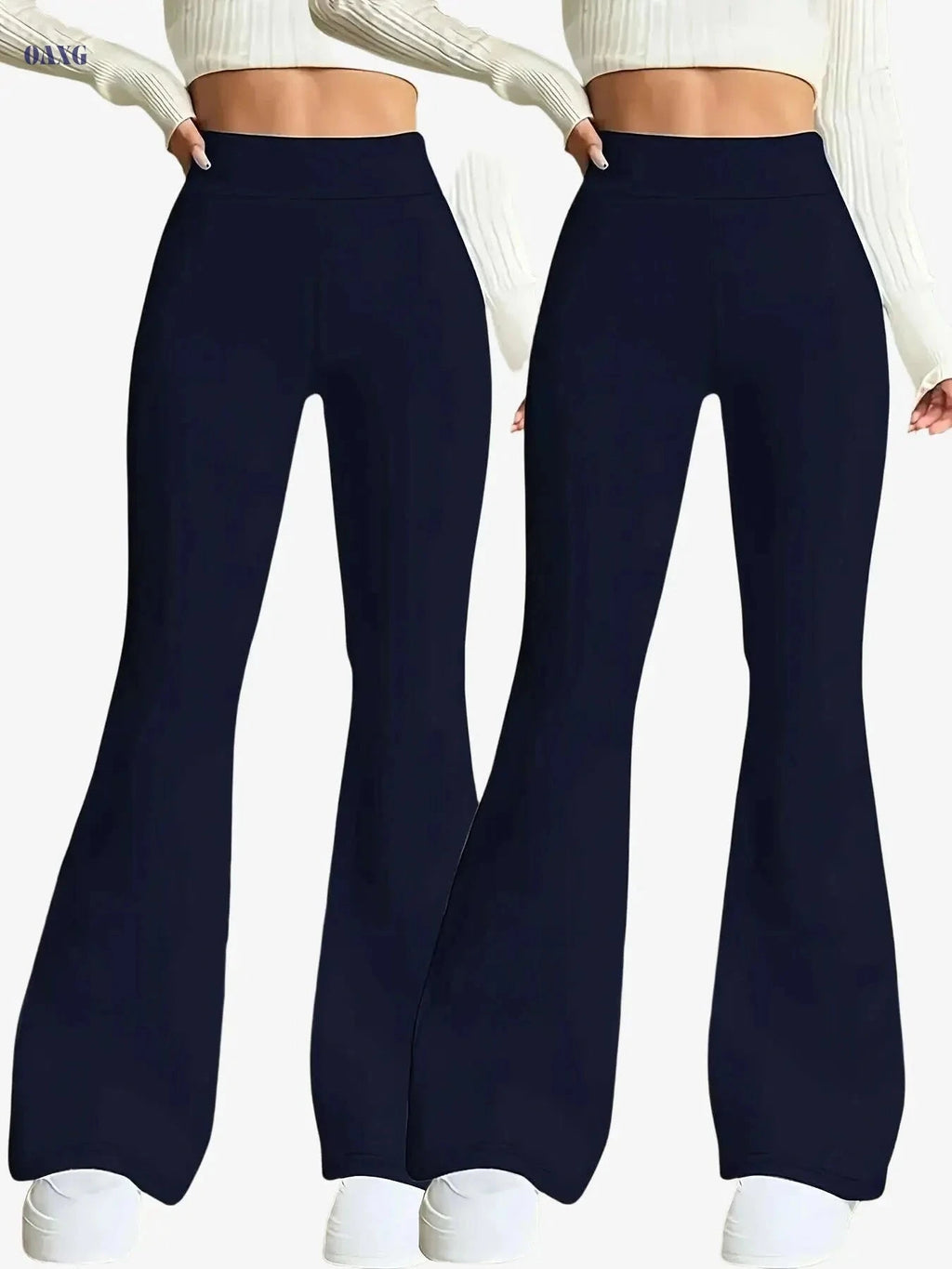 High-Waisted Flare Leg Pants - Stretchy Black Yoga Leggings for Women   OAXG Black+black / S