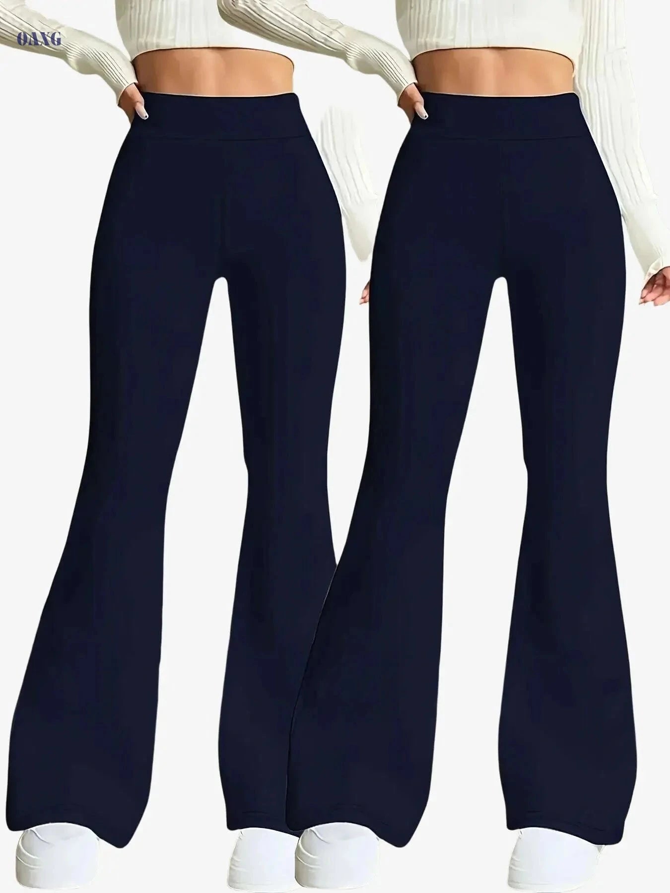 High-Waisted Flare Leg Pants - Stretchy Black Yoga Leggings for Women   OAXG Black+black / S
