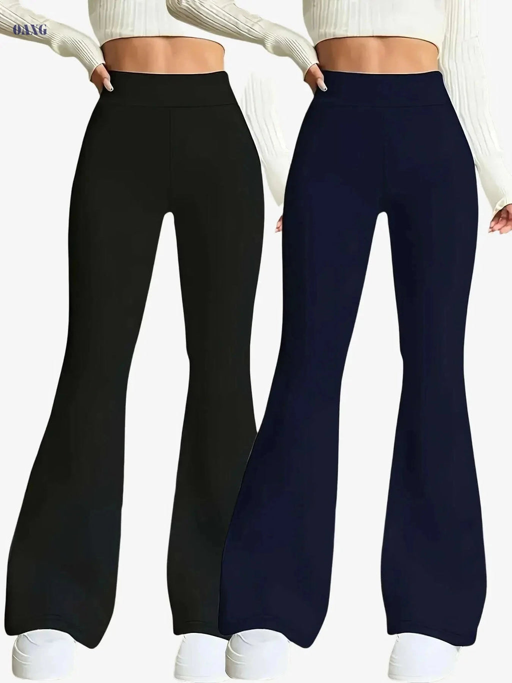 High-Waisted Flare Leg Pants - Stretchy Black Yoga Leggings for Women   OAXG Black+black / S