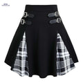 High-Waisted Gothic Mini Skirt - Black & Purple Checkered Style   OAXG 