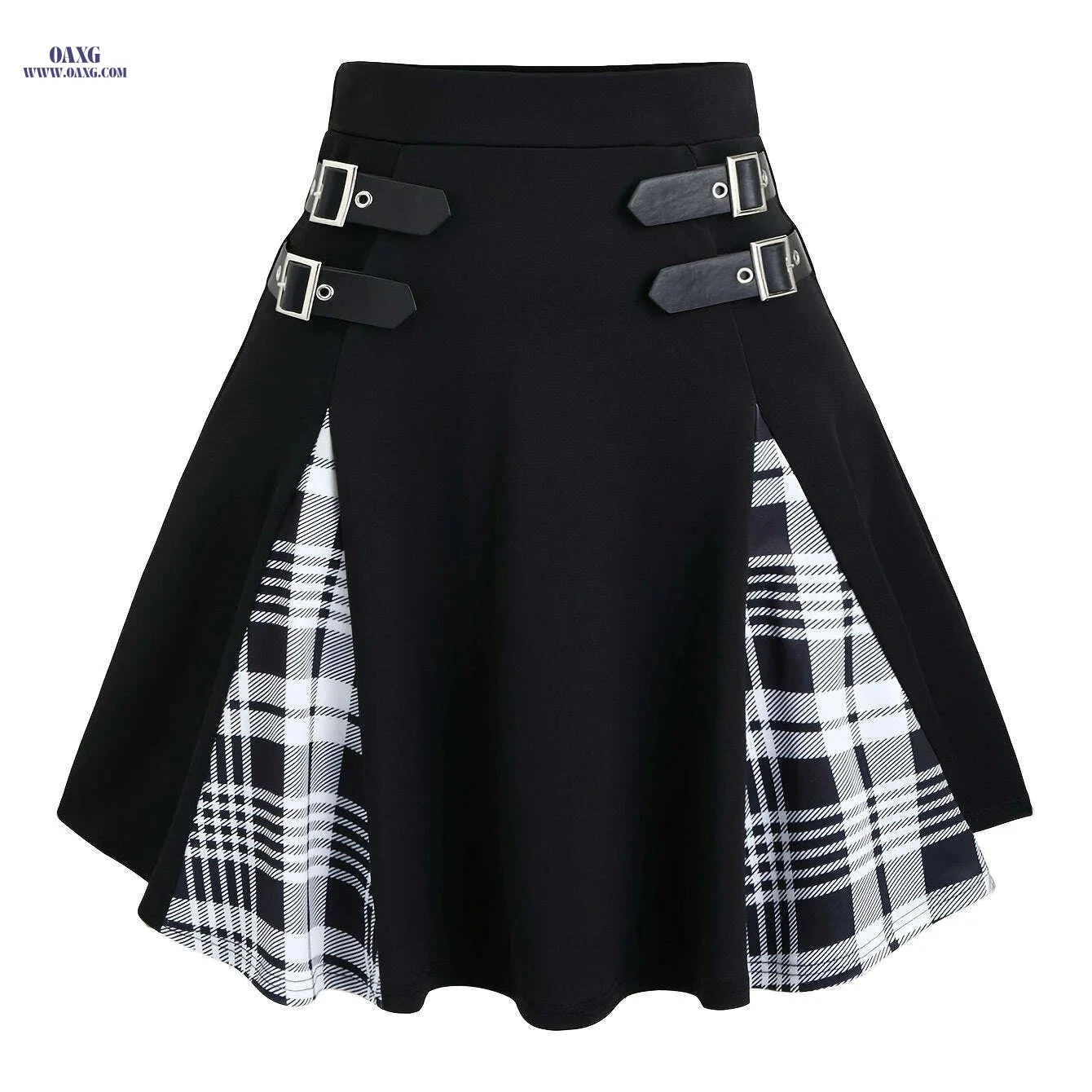 High-Waisted Gothic Mini Skirt - Black & Purple Checkered Style   OAXG 