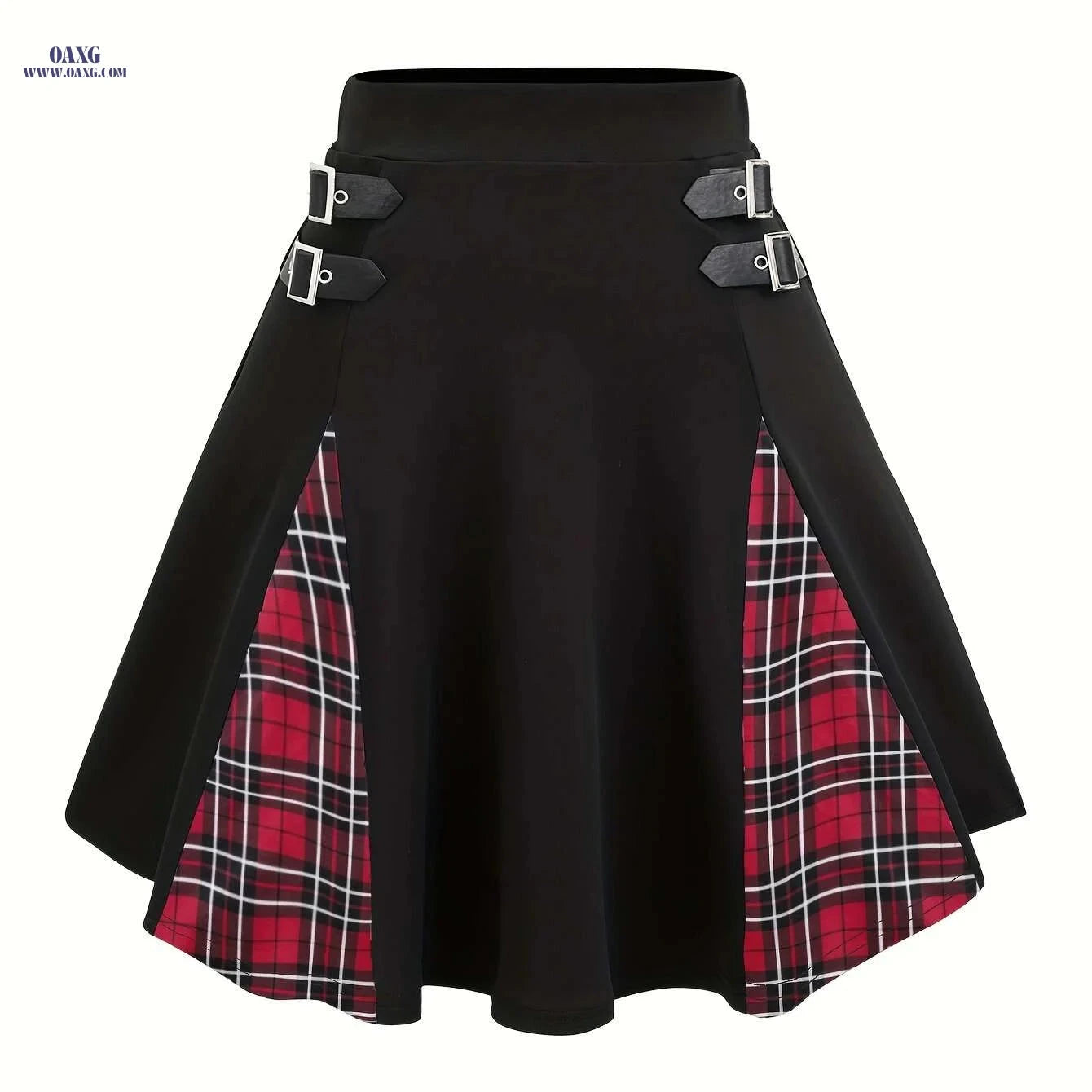 High-Waisted Gothic Mini Skirt - Black & Purple Checkered Style   OAXG 