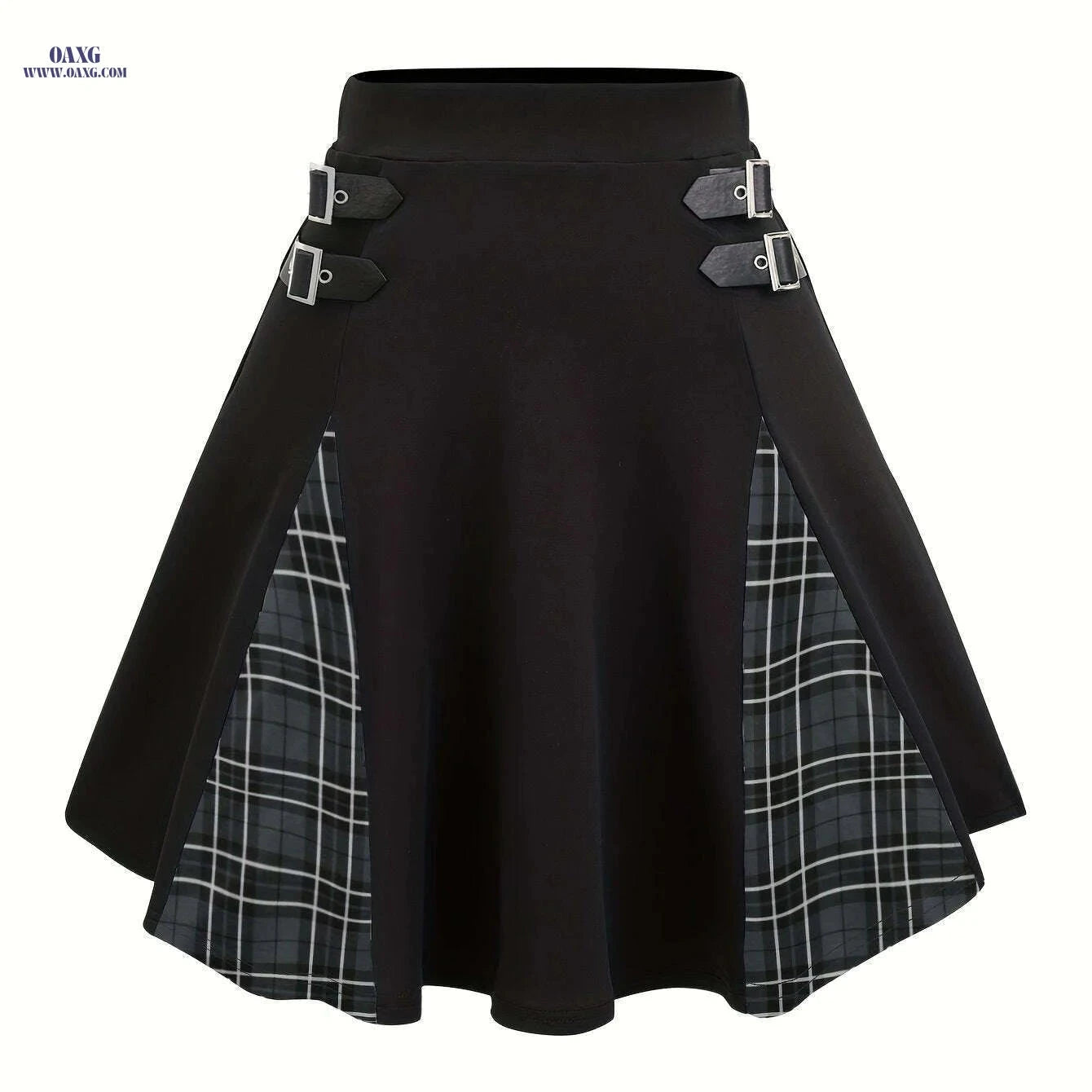 High-Waisted Gothic Mini Skirt - Black & Purple Checkered Style   OAXG 