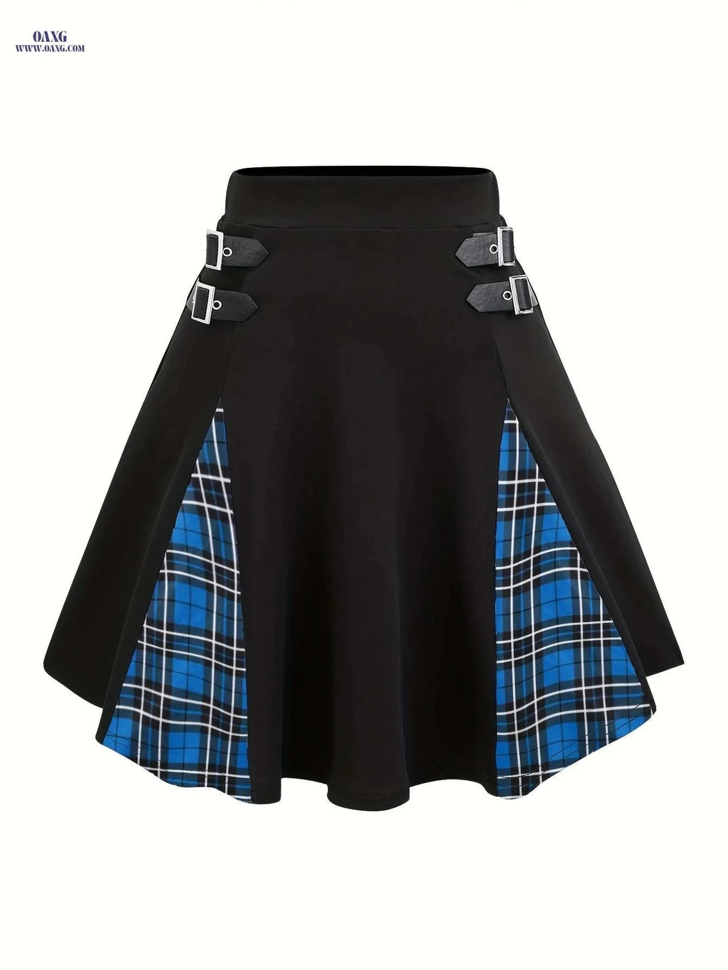 High-Waisted Gothic Mini Skirt - Black & Purple Checkered Style   OAXG 