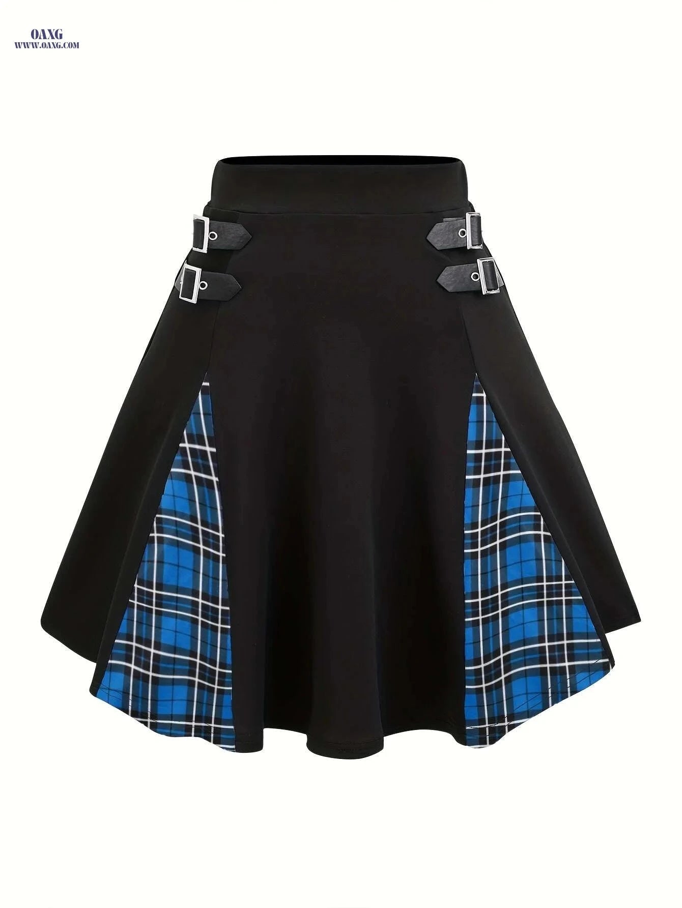 High-Waisted Gothic Mini Skirt - Black & Purple Checkered Style   OAXG 