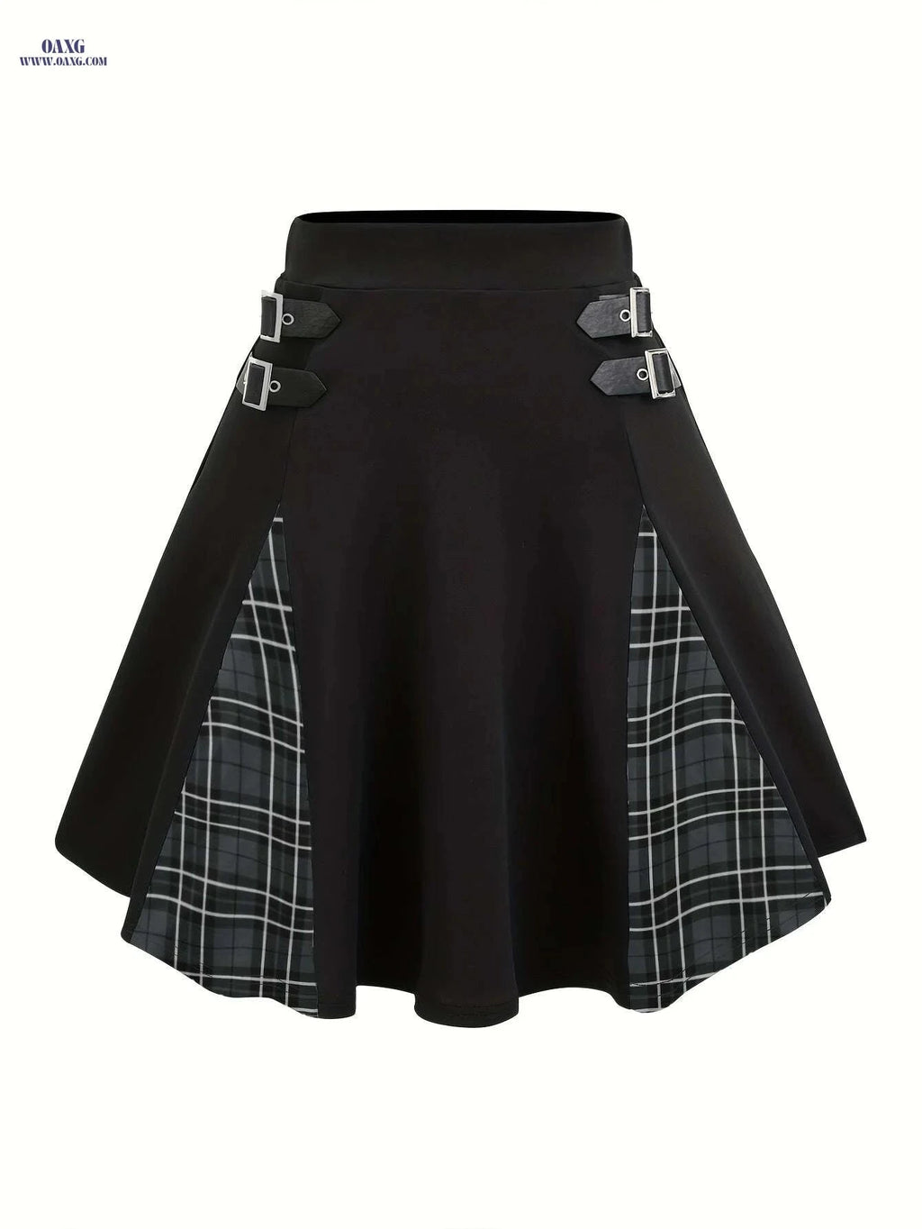 High-Waisted Gothic Mini Skirt - Black & Purple Checkered Style   OAXG Black / S