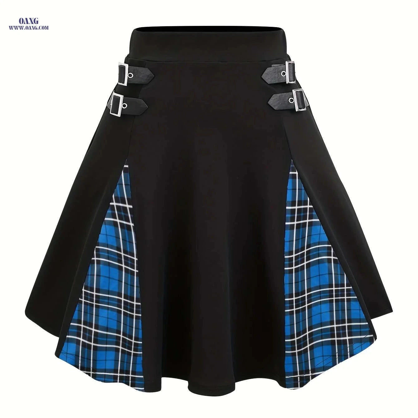 High-Waisted Gothic Mini Skirt - Black & Purple Checkered Style   OAXG Black / S