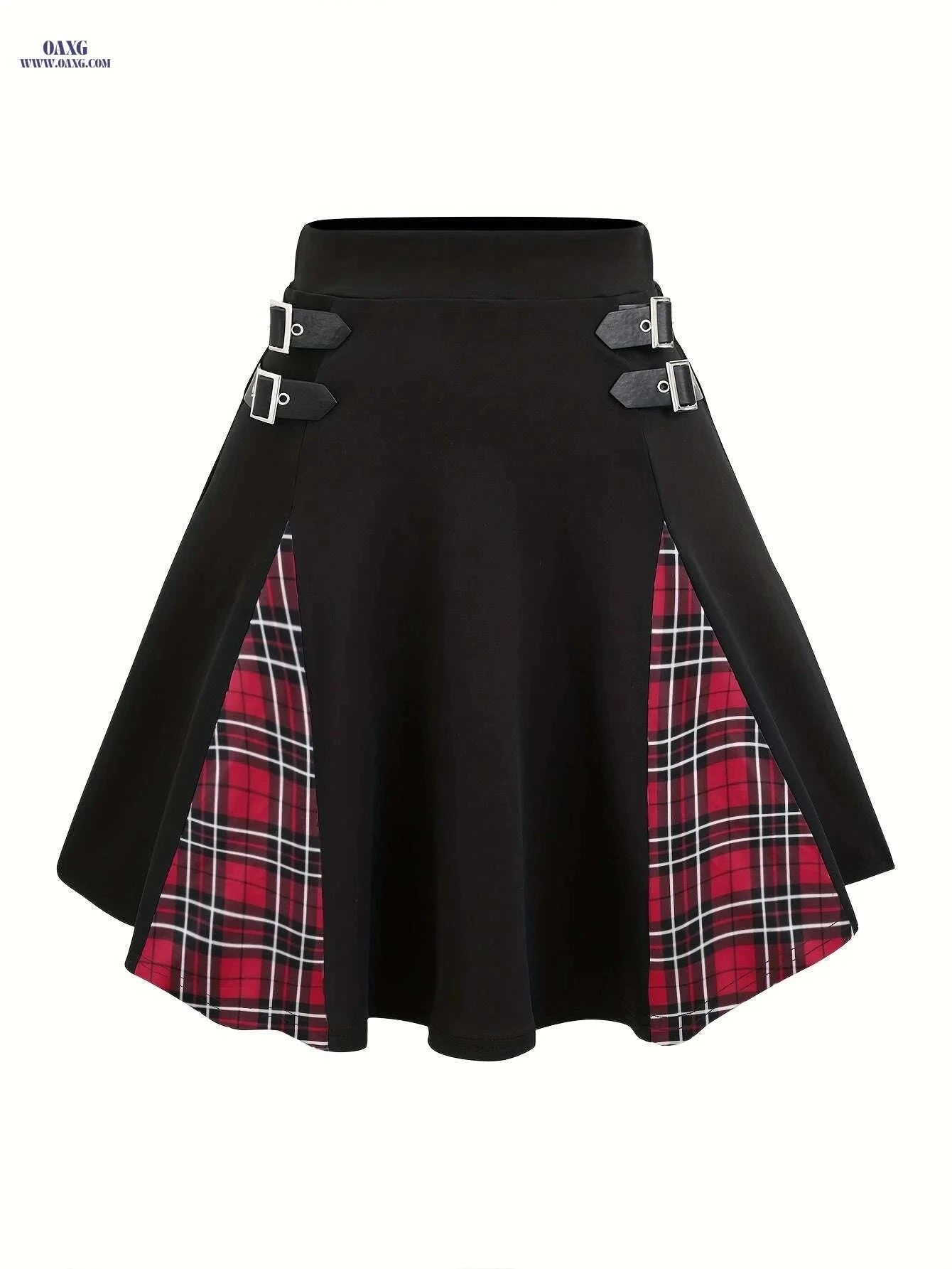High-Waisted Gothic Mini Skirt - Black & Purple Checkered Style   OAXG Black / S